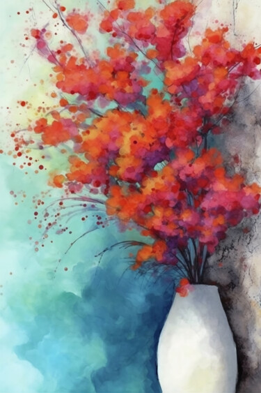 Digital Arts titled "Red Tree in White V…" by Josephine Estelle, Original Artwork, Digital Painting