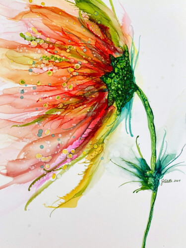 Digital Arts titled "Wind Swept Flower" by Josephine Estelle, Original Artwork, Ink