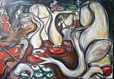 Schilderij getiteld "Café-concert" door Josephine Bonì, Origineel Kunstwerk