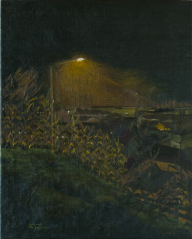 Painting titled "nocturn 4" by Josep Maria Fontanet Sureda, Original Artwork, Oil Mounted on Wood Stretcher frame