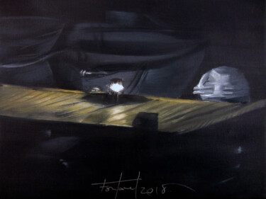 Painting titled "Nocturn al moll 2" by Josep Maria Fontanet Sureda, Original Artwork, Oil Mounted on Wood Stretcher frame