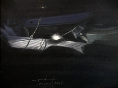 Pintura titulada "Nocturn al moll 4" por Josep Maria Fontanet Sureda, Obra de arte original, Oleo Montado en Bastidor de cam…