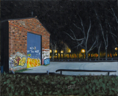 Pintura titulada "De nit vora el parc" por Josep Maria Fontanet Sureda, Obra de arte original, Oleo Montado en Bastidor de c…
