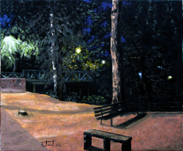 Painting titled "Capvespre al parc" by Josep Maria Fontanet Sureda, Original Artwork, Oil Mounted on Wood Stretcher frame