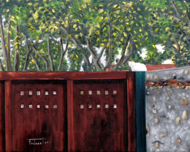 Картина под названием "Gat blanc" - Josep Maria Fontanet Sureda, Подлинное произведение искусства, Масло Установлен на Дерев…