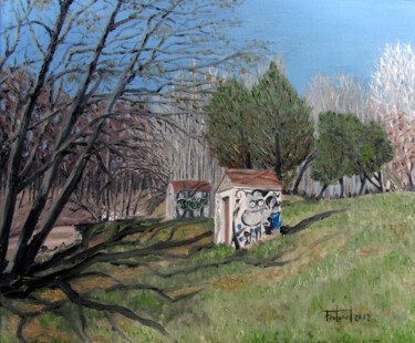 Painting titled "Parc pictòric" by Josep Maria Fontanet Sureda, Original Artwork, Oil Mounted on Wood Stretcher frame