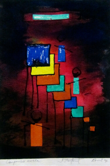 Malerei mit dem Titel "Composició escala" von Josep Maria Fontanet Sureda, Original-Kunstwerk, Acryl