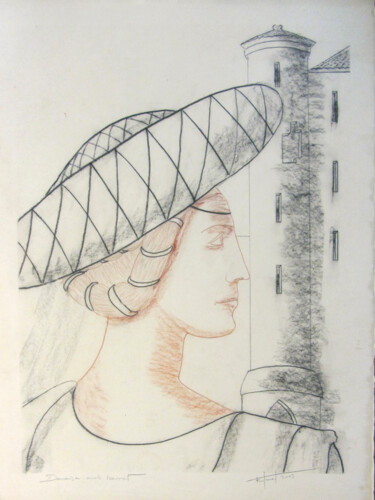 Disegno intitolato "Danaisa amb barret" da Josep Maria Fontanet Sureda, Opera d'arte originale, Grafite