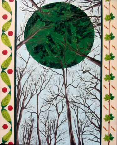 Painting titled "Sol vert" by Josep Maria Fontanet Sureda, Original Artwork, Oil Mounted on Wood Stretcher frame