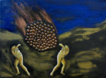 Schilderij getiteld "Meteorit" door Josep Maria Fontanet Sureda, Origineel Kunstwerk, Olie Gemonteerd op Frame voor houten b…