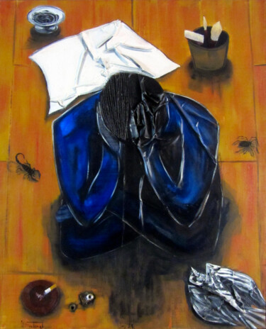 Malerei mit dem Titel "Capficat en blau/pe…" von Josep Maria Fontanet Sureda, Original-Kunstwerk, Öl Auf Keilrahmen aus Holz…