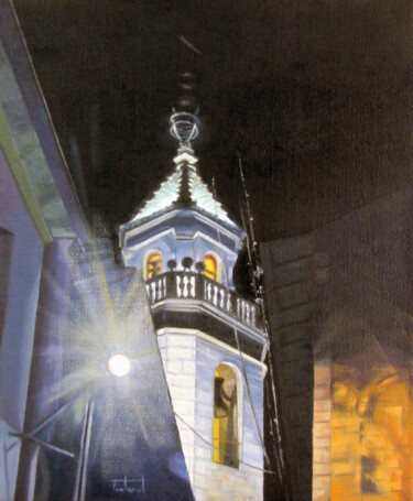 Peinture intitulée "Campanar de SAnt Hi…" par Josep Maria Fontanet Sureda, Œuvre d'art originale, Huile Monté sur Châssis en…