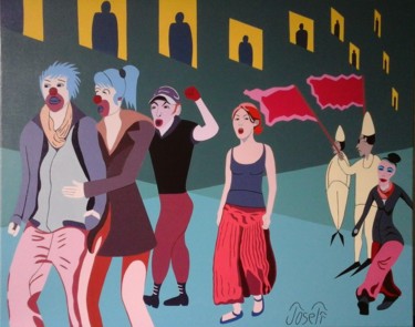 Pintura intitulada "night shop:les coeu…" por Josett, Obras de arte originais, Óleo