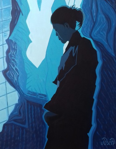 Peinture intitulée "Sato in blue" par Josett, Œuvre d'art originale, Huile