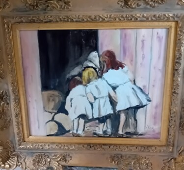 Peinture intitulée "les trois curieuses" par Josette Priour, Œuvre d'art originale, Huile