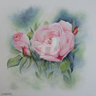 Painting titled "Rose" by Josette Roboam, Original Artwork, Watercolor Mounted on Other rigid panel