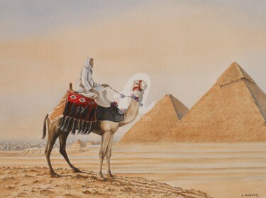 Painting titled "Pyramides" by Josette Roboam, Original Artwork, Watercolor