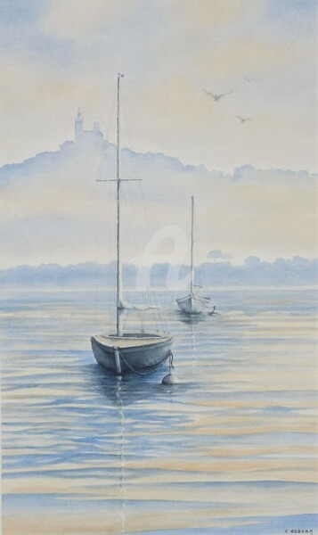 Painting titled "Méditerranée (Marse…" by Josette Roboam, Original Artwork, Watercolor