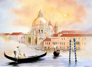 Painting titled "Venise, le grand Ca…" by Josette Roboam, Original Artwork, Watercolor