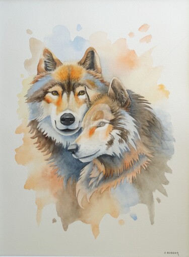 Painting titled "en Couple" by Josette Roboam, Original Artwork, Watercolor