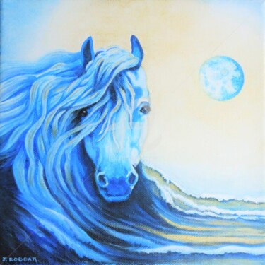 Painting titled "le Cheval bleu" by Josette Roboam, Original Artwork, Acrylic Mounted on Wood Stretcher frame