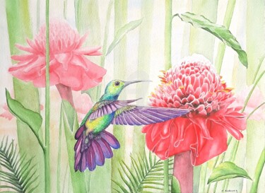 Pintura titulada "Colibri" por Josette Roboam, Obra de arte original, Acuarela