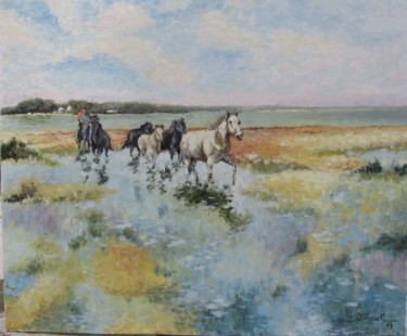 Painting titled "chevaux en camargue" by José Windels, Original Artwork