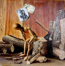 Pittura intitolato "le penseur de rondin" da José Windels, Opera d'arte originale