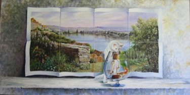 Картина под названием "le chat blanc" - José Windels, Подлинное произведение искусства