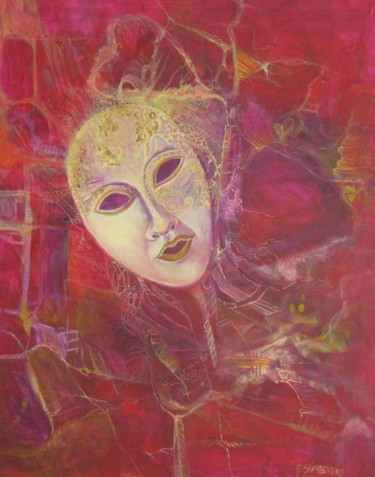Painting titled "Sous le masque ,la…" by Joshima, Original Artwork, Oil