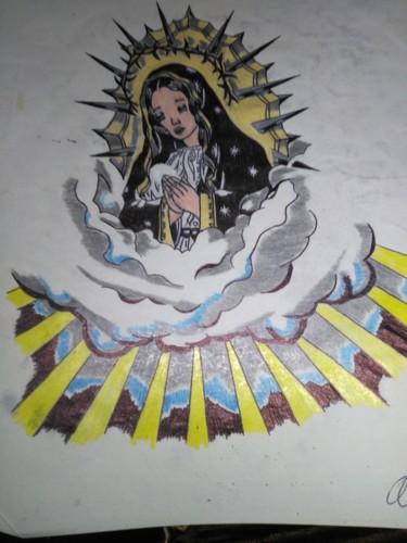 Drawing titled "Virgin Mary" by Joshua Phillips, Original Artwork, Ink