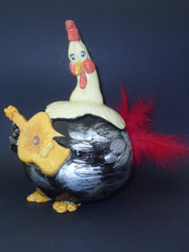 Sculpture intitulée "poulet musicien" par Josi Rica, Œuvre d'art originale, Terre cuite