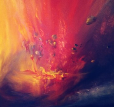 Peinture intitulée "volcan" par Josiane Amblard, Œuvre d'art originale, Huile