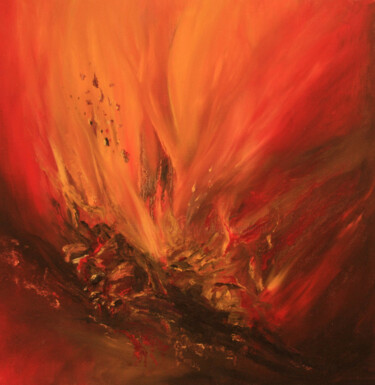 Peinture intitulée "volcan 2" par Josiane Amblard, Œuvre d'art originale, Huile