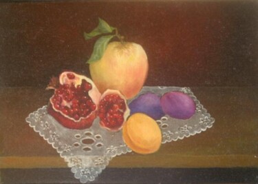 Peinture intitulée "Fruits sur napperon" par Josiane Amblard, Œuvre d'art originale
