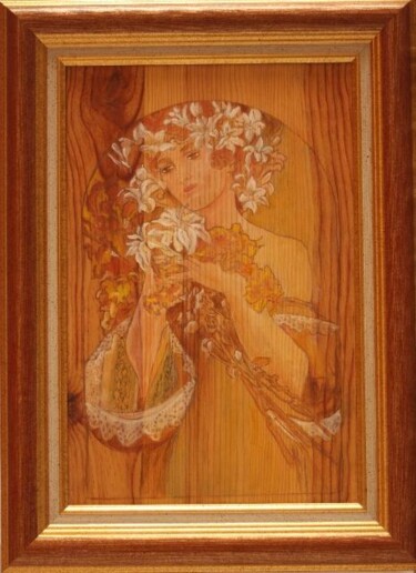 Peinture intitulée "Femme selon Mucha 1" par Josiane Amblard, Œuvre d'art originale
