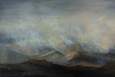 Peinture intitulée "Volcan et fumerolles" par Josiane Amblard, Œuvre d'art originale