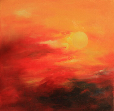 Painting titled "soleil de feu" by Josiane Amblard, Original Artwork, Oil