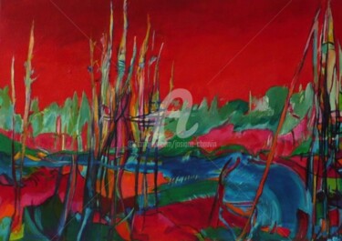 Peinture intitulée "renaison rouge" par Josiane Chauvin, Œuvre d'art originale, Huile