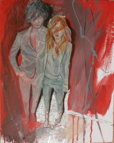 Peinture intitulée "Couple Rouge4" par Jo Croiset, Œuvre d'art originale, Acrylique