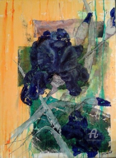 Painting titled "Iris bleus" by Jo Croiset, Original Artwork, Acrylic