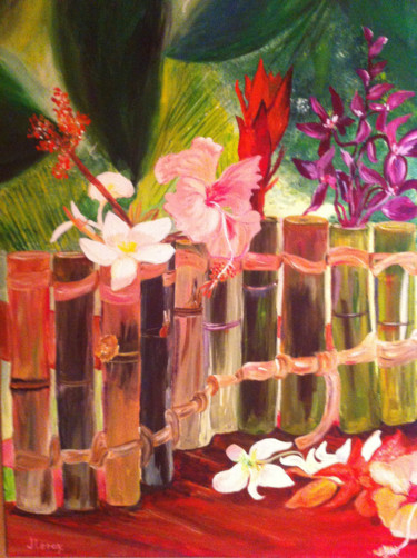 Peinture intitulée "fleurs des îles" par Josiane Leroy, Œuvre d'art originale, Autre