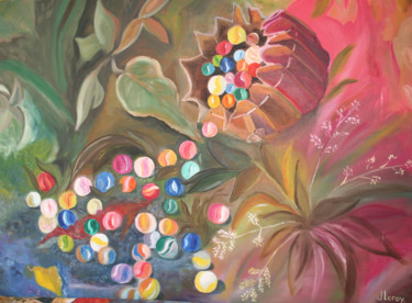 Peinture intitulée "le sac de billes" par Josiane Leroy, Œuvre d'art originale, Autre