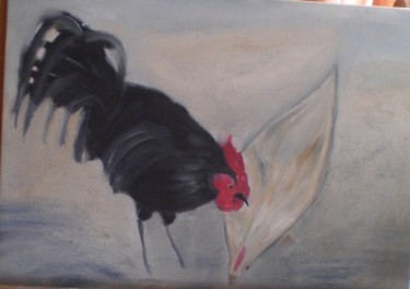 Peinture intitulée "coq et poule 2" par Josiane Leroy, Œuvre d'art originale, Autre