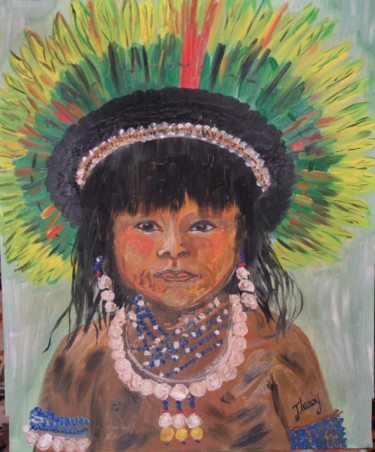 Schilderij getiteld "petit indien" door Josiane Leroy, Origineel Kunstwerk, Anders