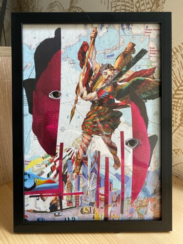 Collages titled "VISAGES" by Josiane Revault Courdes, Original Artwork, Collages Mounted on Cardboard