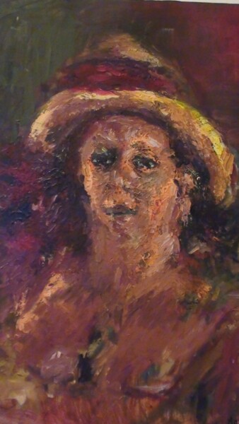 Peinture intitulée "autoportrait-au-cha…" par Josiane Zarka, Œuvre d'art originale