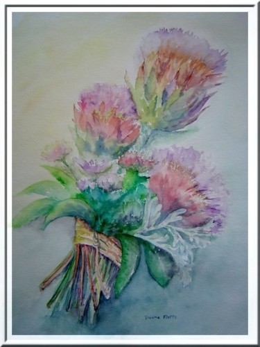 Peinture intitulée "bouquet d'artichauts" par Josiane Flotte, Œuvre d'art originale