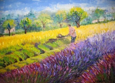 Peinture intitulée "Récolte à Valensole" par Josiane Flotte, Œuvre d'art originale