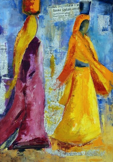 Peinture intitulée "Femmes d'ailleurs" par Josie Albertus, Œuvre d'art originale